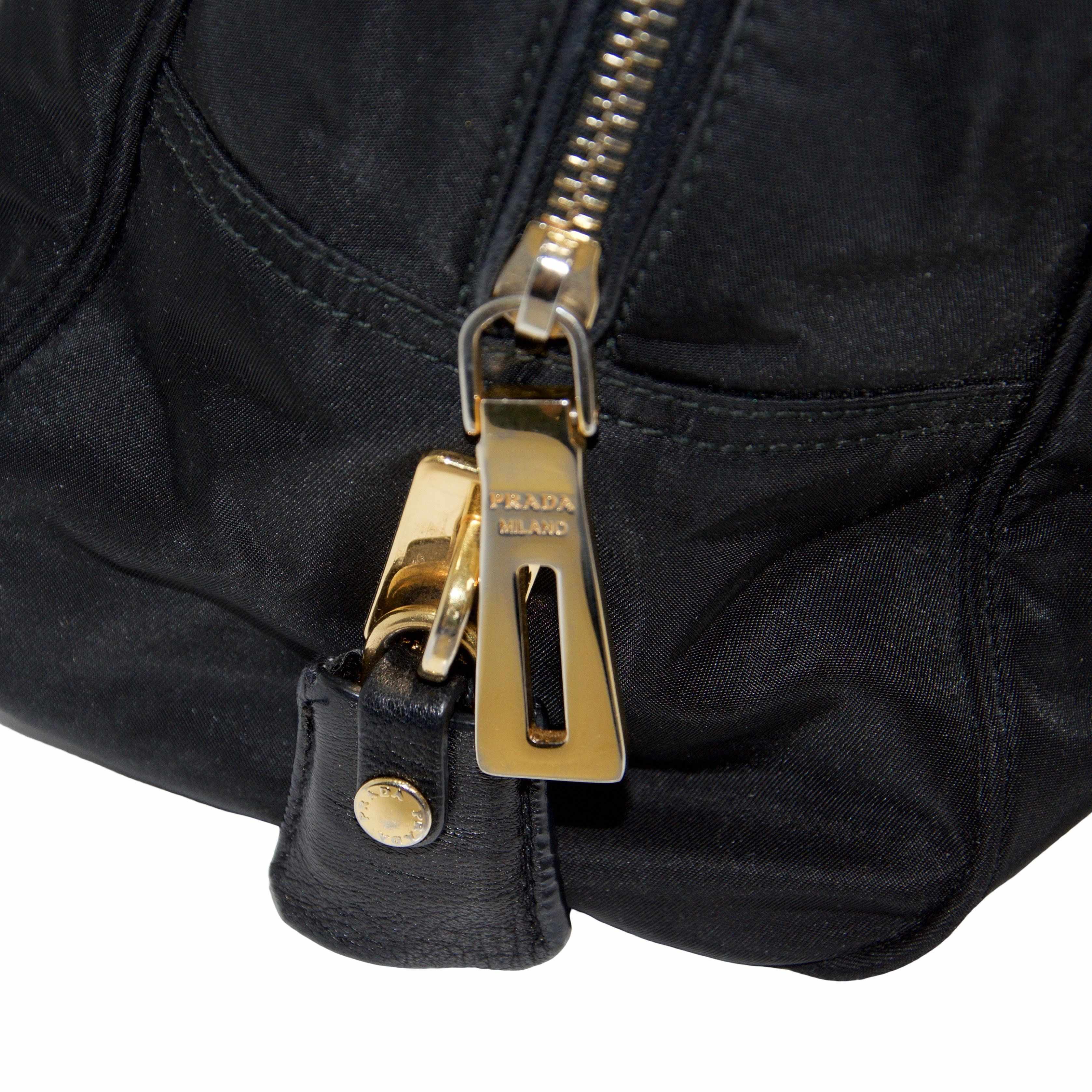 Prada Black Nylon and Leather-Trimmed Two Way Handbag