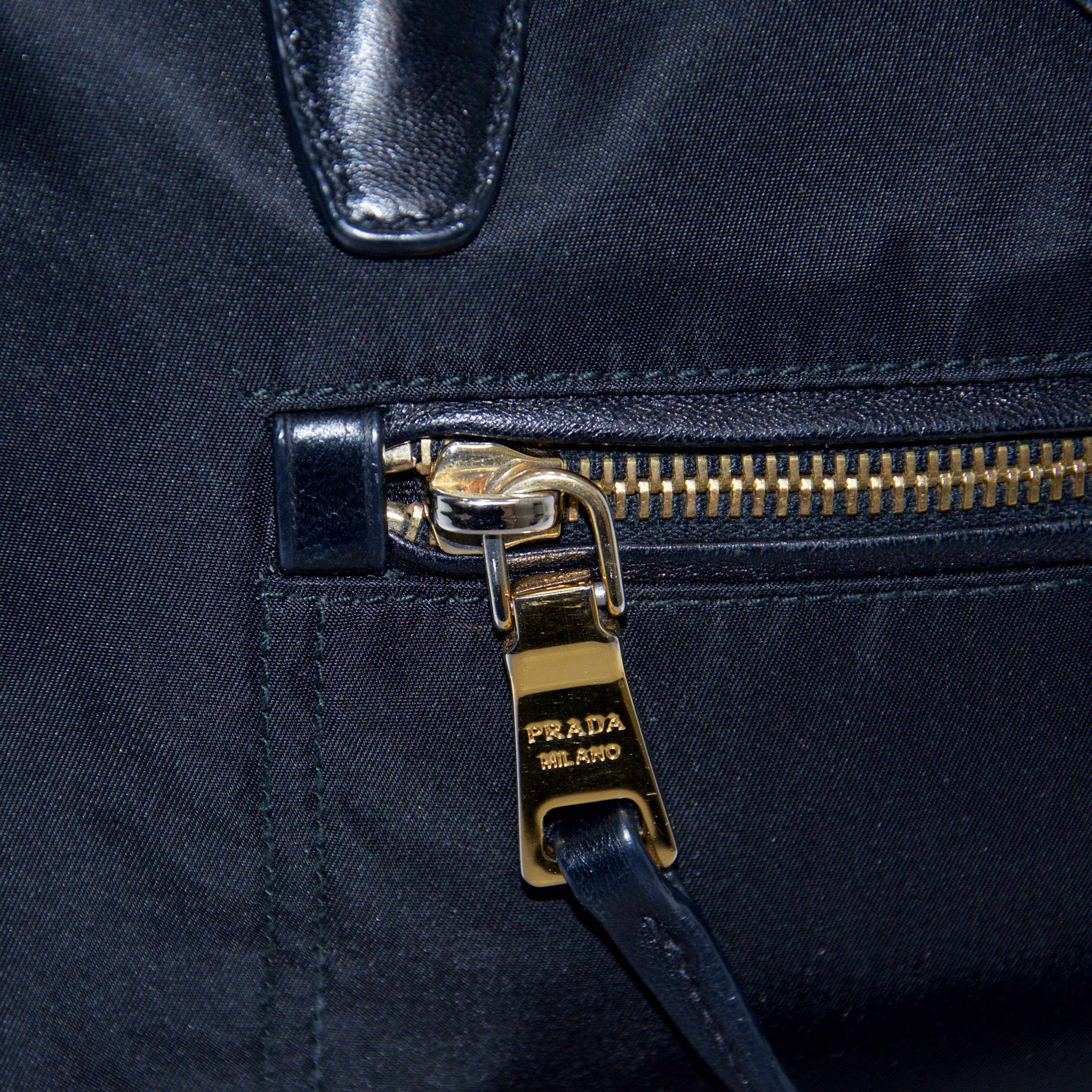 Prada Black Nylon and Leather-Trimmed Two Way Handbag