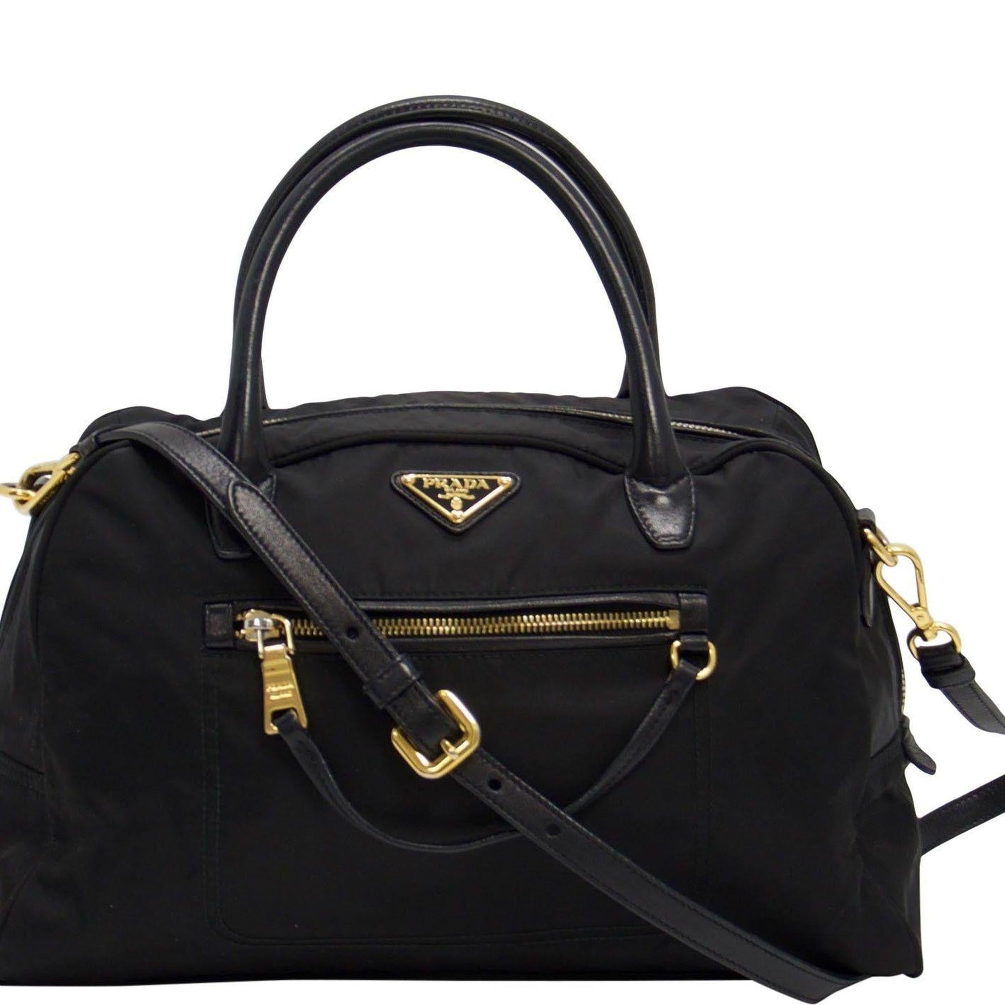 Prada Black Nylon and Leather-Trimmed Two Way Handbag