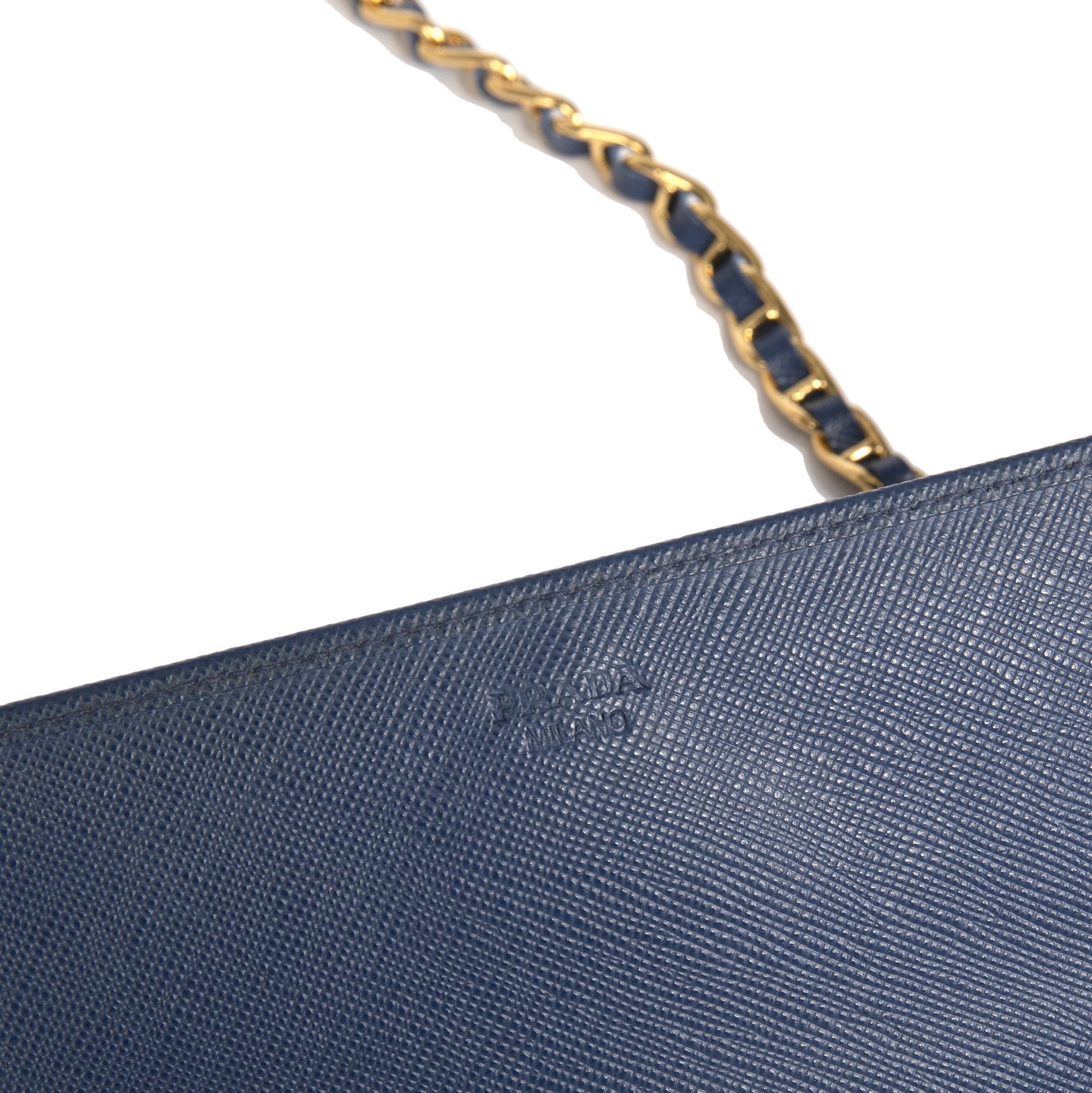 Prada Blue Saffiano Wallet on Chain
