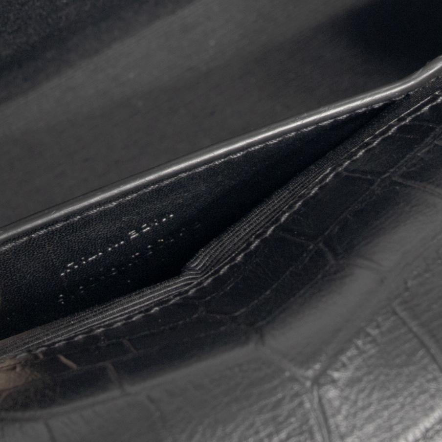 YSL Black Medium Croc Embossed Monogram Kate Tassel Bag w/ Box