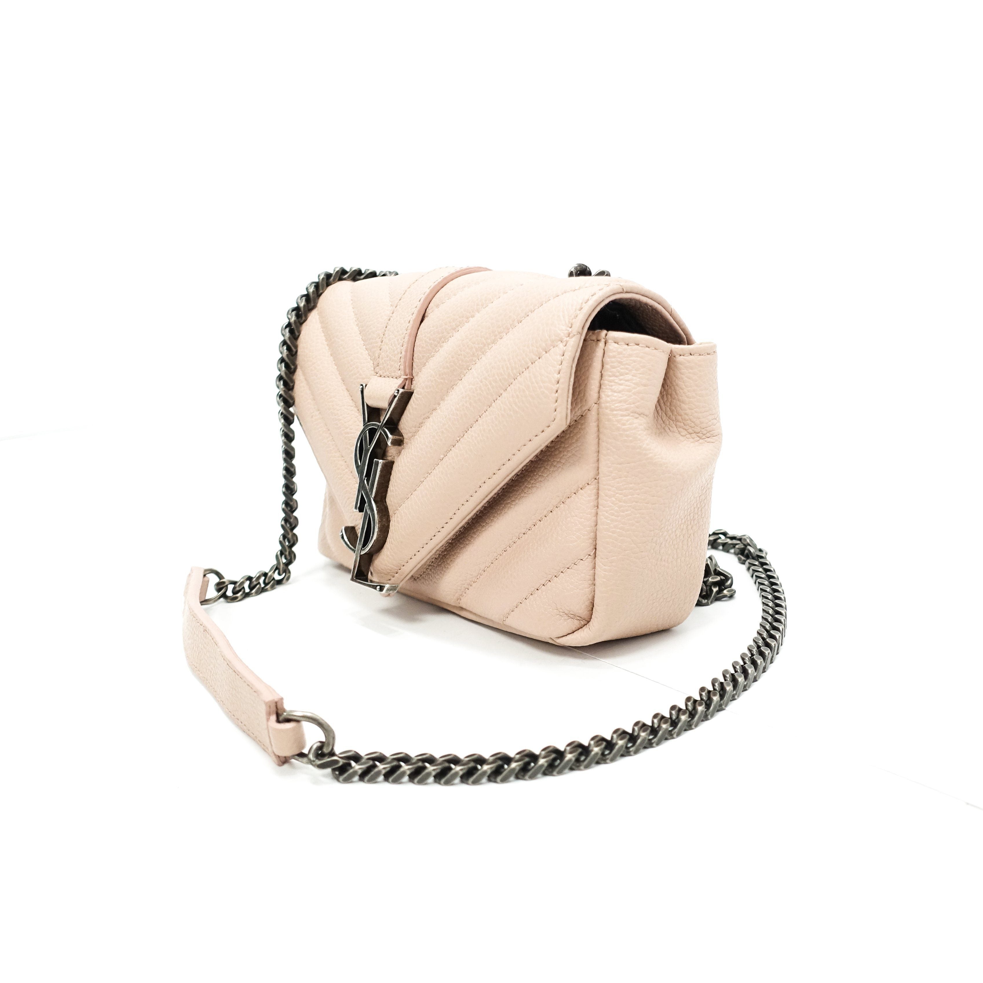 YSL Pink Wallet Baby Chain Matelasse Chevron Monogram Crossbody Bag