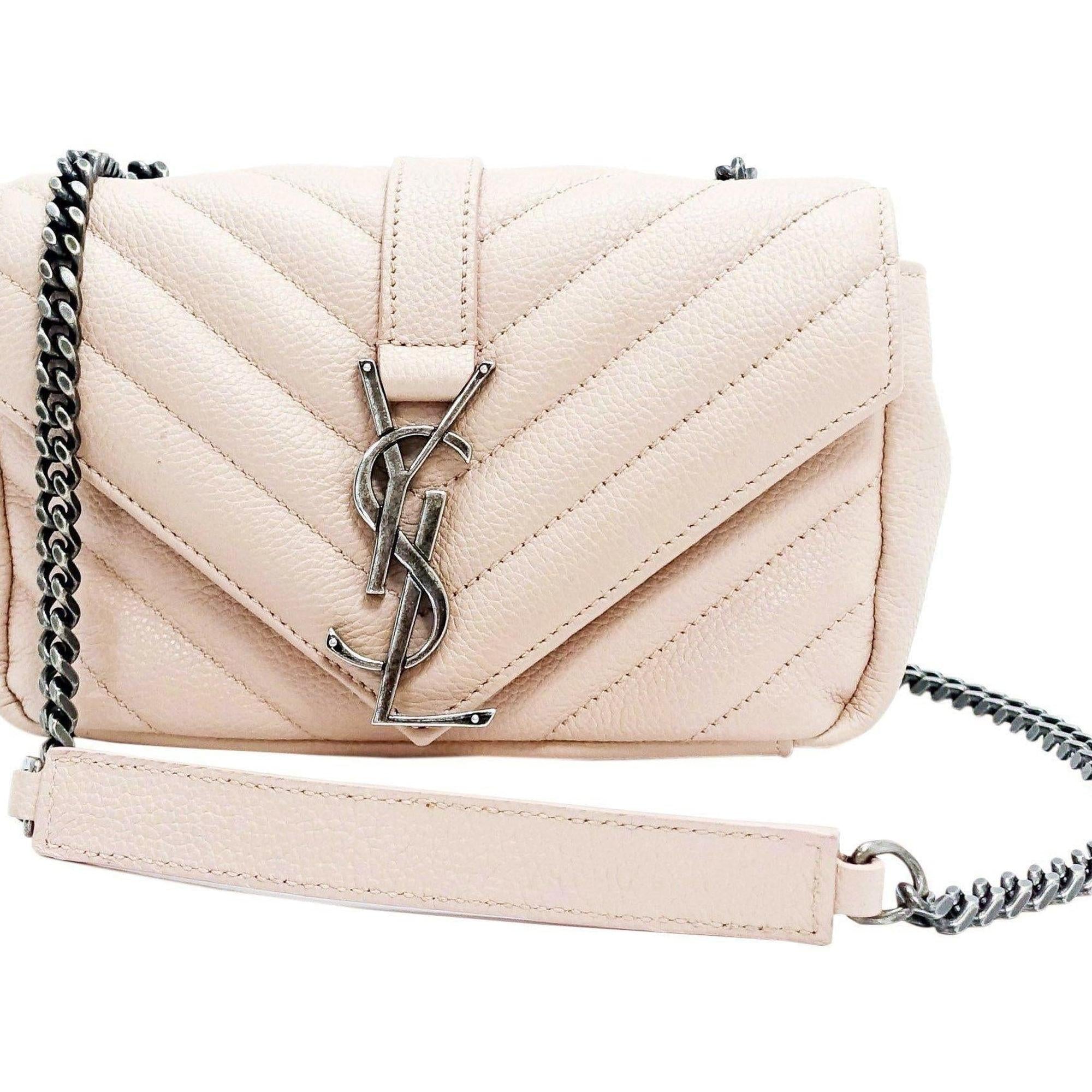 YSL Pink Wallet Baby Chain Matelasse Chevron Monogram Crossbody Bag