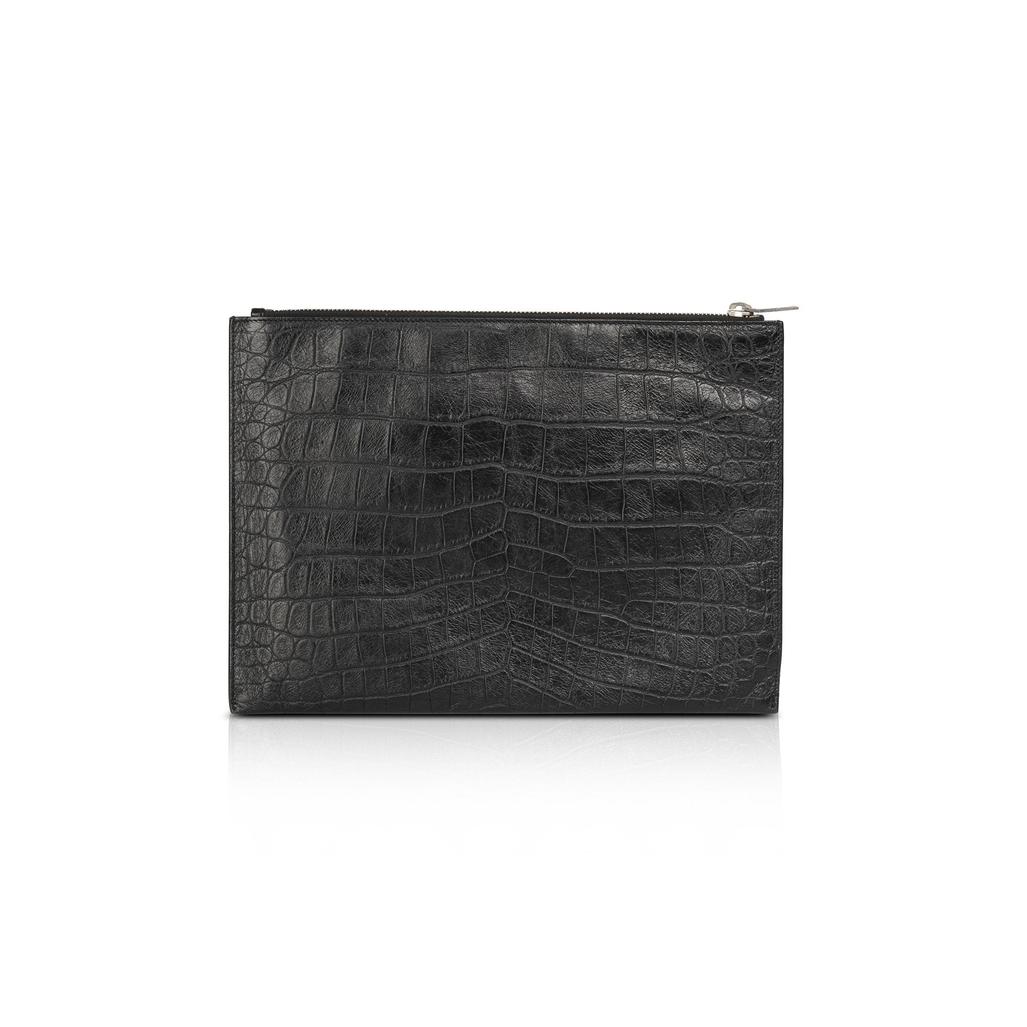 Yves Saint Laurent Crocodile Embossed Zip Pouch